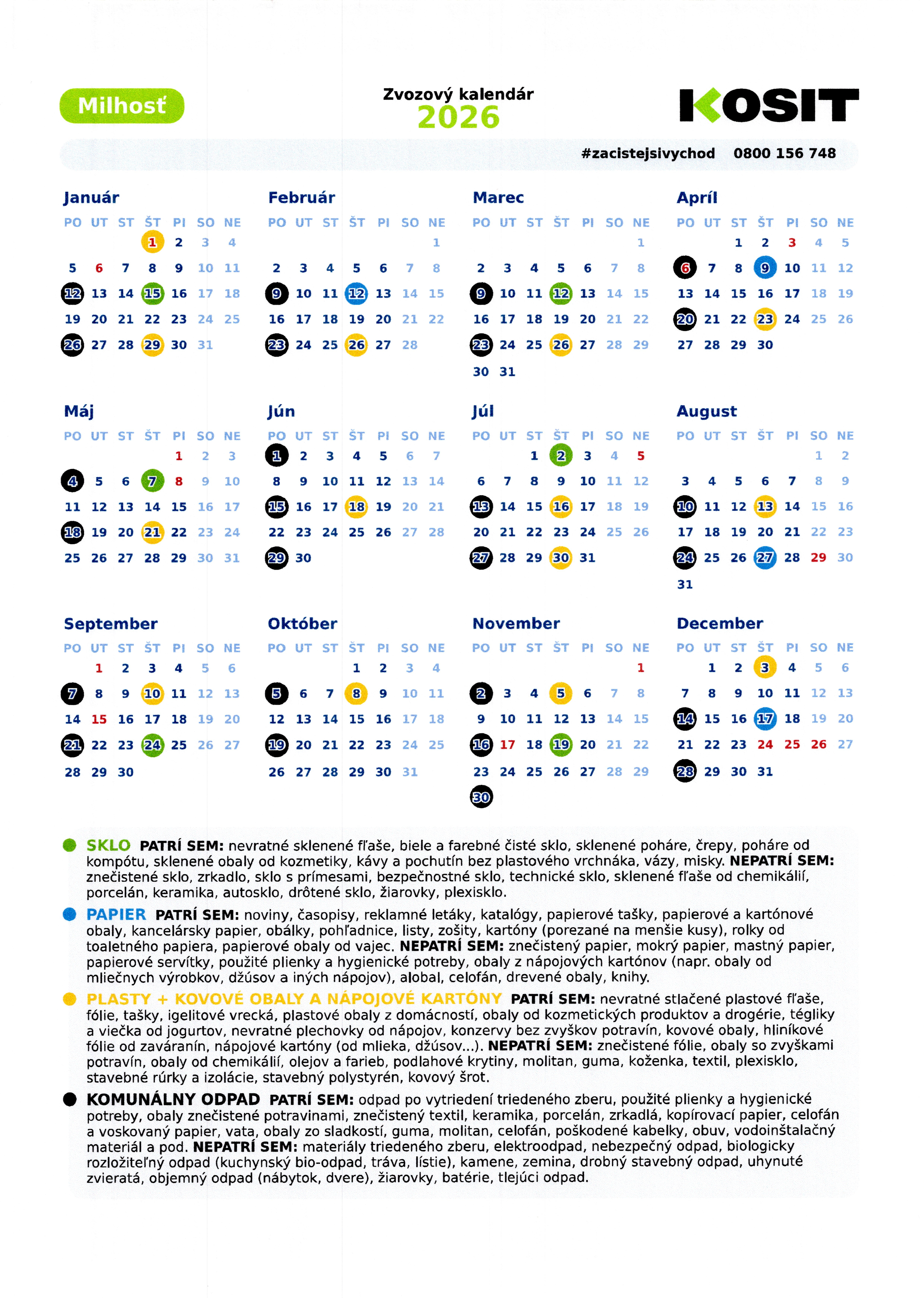 zvozový kalendár 2026